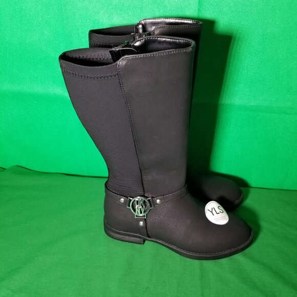 DKNY Logo Black Riding Boots Vegan Leather Size 1 Paddock Jodhpur Field - Picture 3 of 9